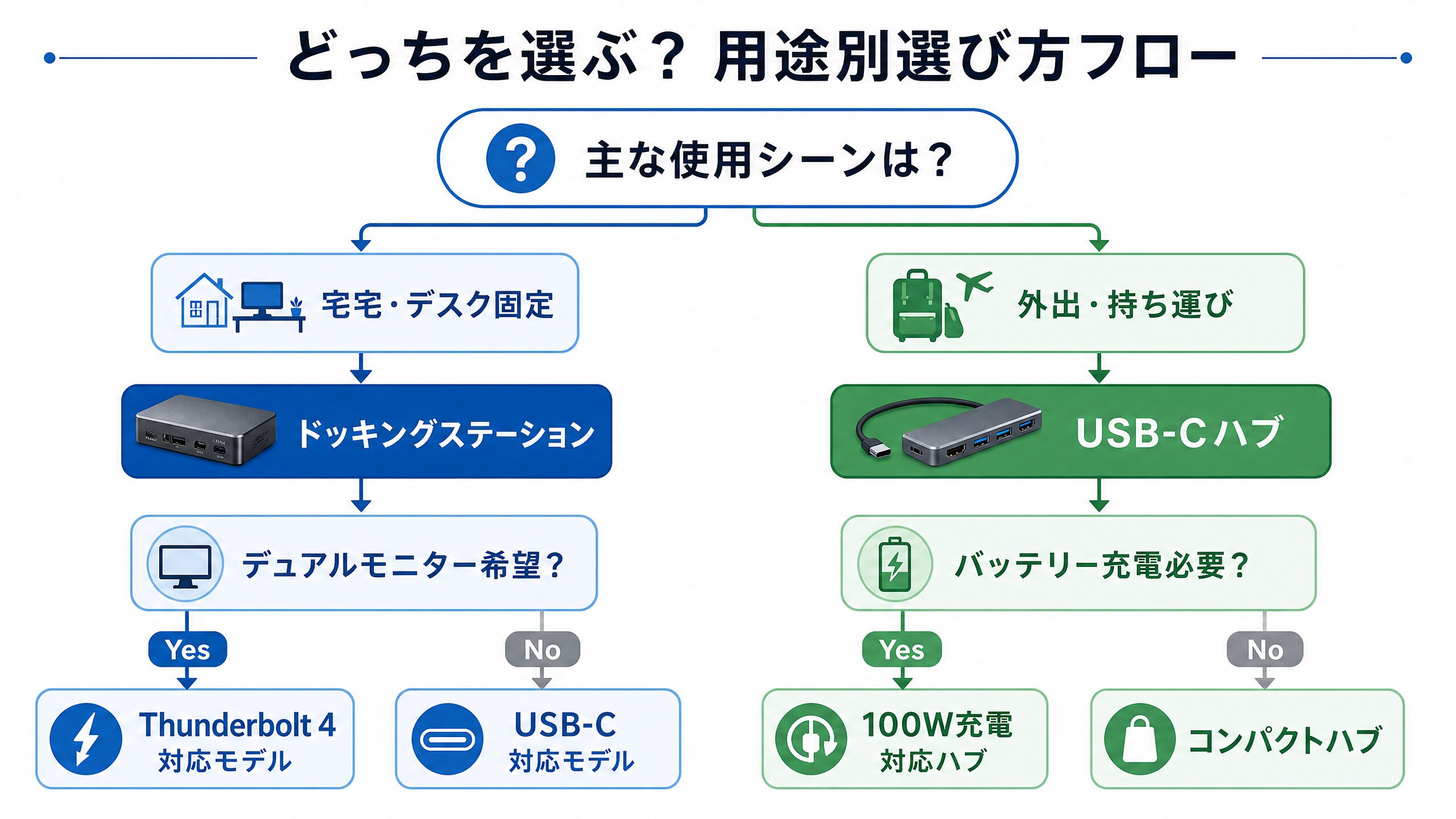 どっちを選ぶ？ 用途別選び方フロー